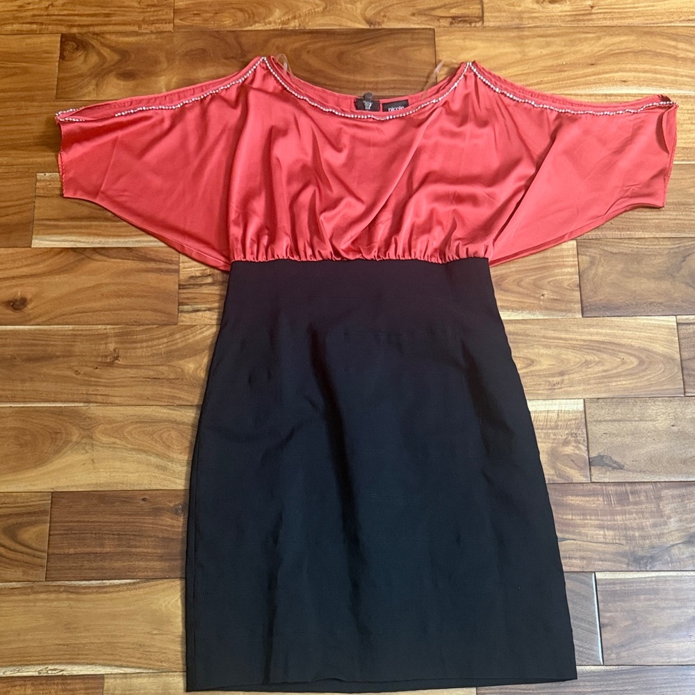 Nicole Two-Tone Coral Top Black Skirt Dress